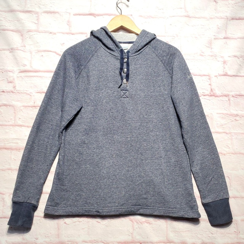 Columbia Hoodie Womens Medium Blue Heather‎ Snap Henley Pullover Terry Casual